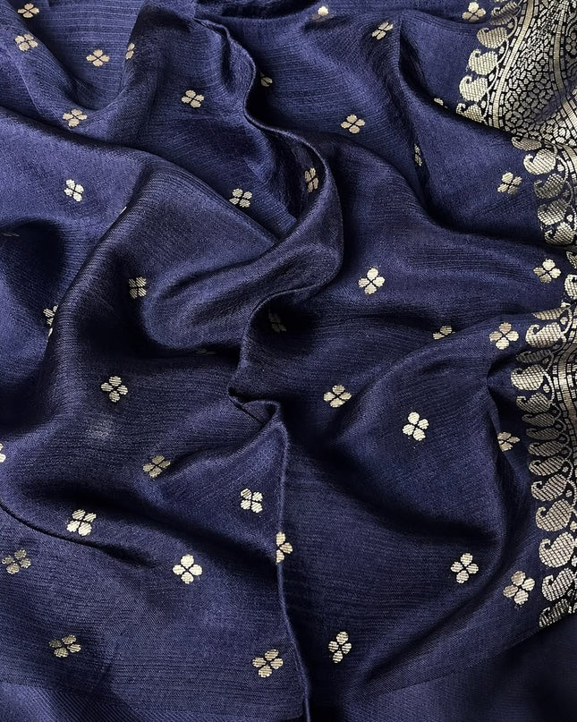 Kota Silk saree with Golden Buttes and Satin Borer Floral Print - Sage Green