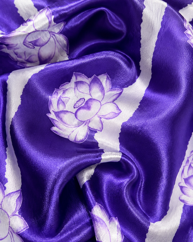 Soft Crush Floral Print With Ari Work and Scallop Border - Violet
