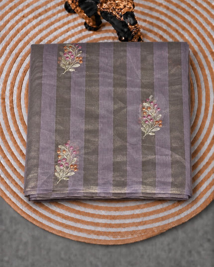 Chanderi Tissue Saree with Floral Thread Motif -  Lavender
