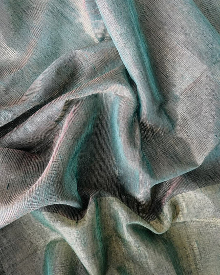 Tusser Silk Saree  With Thread Weaving Butties  With Golden Border- Green