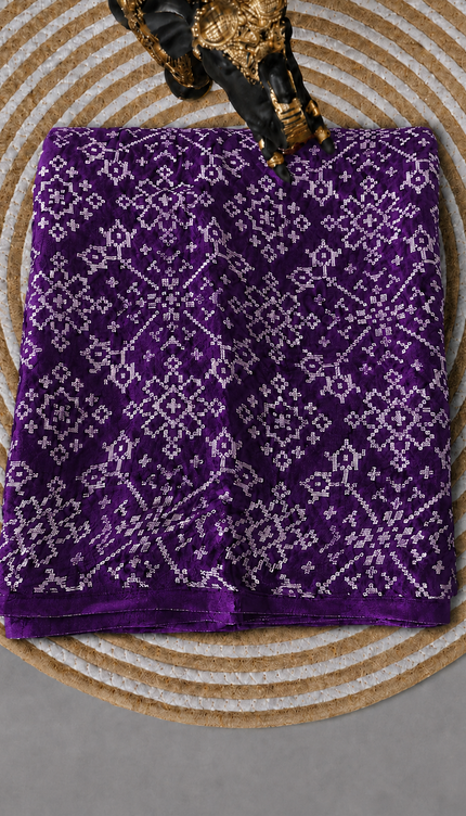 modal silk saree with ajrakh Design and Small Border  - Violet