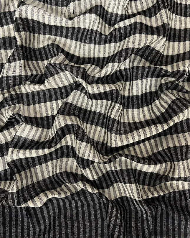 Cotton Saree With Checks Design and Tassels -  Black