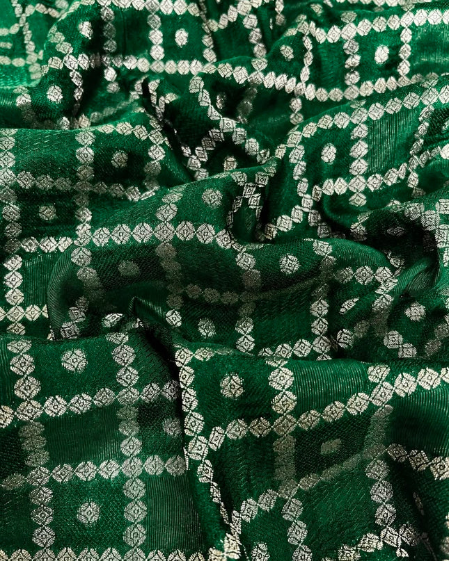 Crepe Saree with Gold Zari  Weaving Border  - Bottle Green