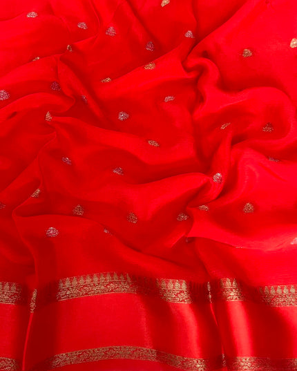 Banaras Crepe Saree with Weaving Butties and Satin Border- Orange