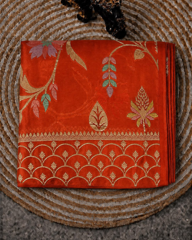 Kaddi Georgette saree with all over Floral Minakari Weaving  - Orange