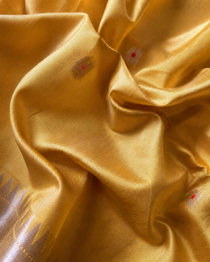 Chanderi  Saree with All over Golden Butties and muniya Border - Mustard