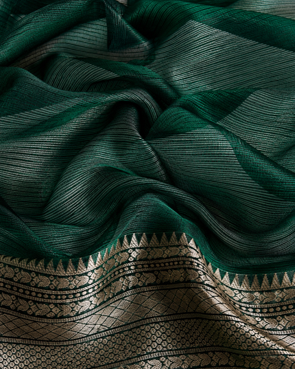 Kota Silk Saree with All over Thread Weaving Flower Butties and Golden Border - Green