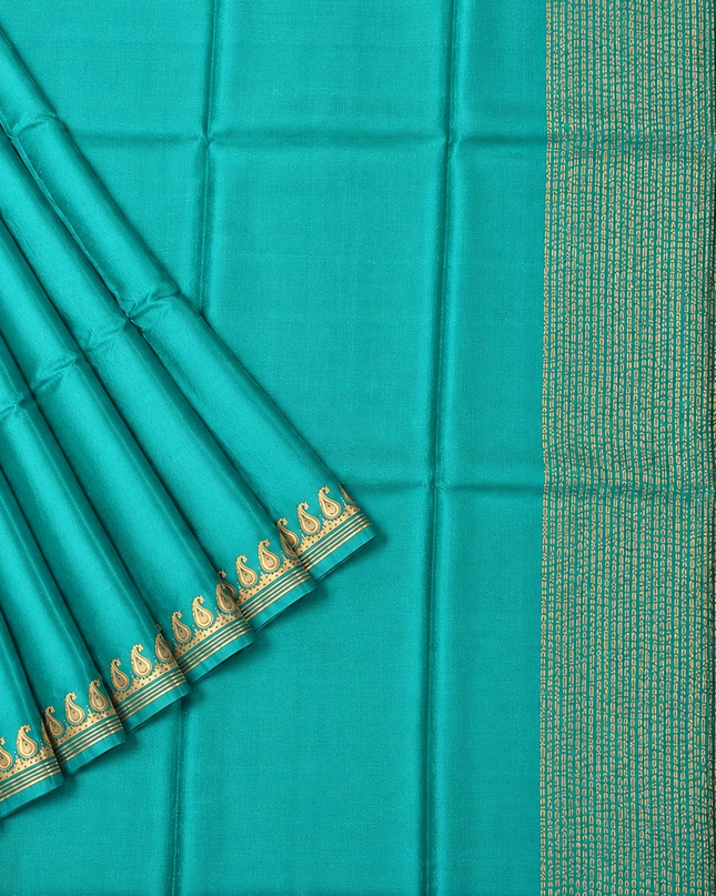 Crepe Saree with Golden Zari contrast Border - Blue