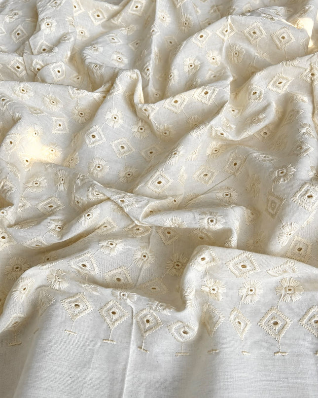 Chanderi Tissue Saree with Floral Thread Motif -  Light Lemon Yellow