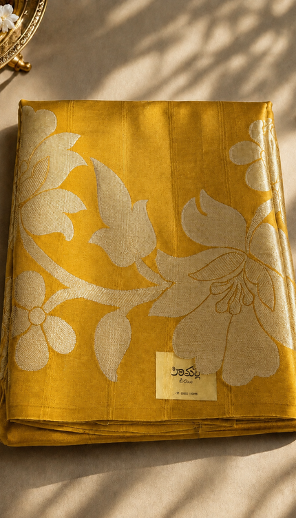 Kora Organza Saree with Jamdani Weaving and Self Border  -Mustard