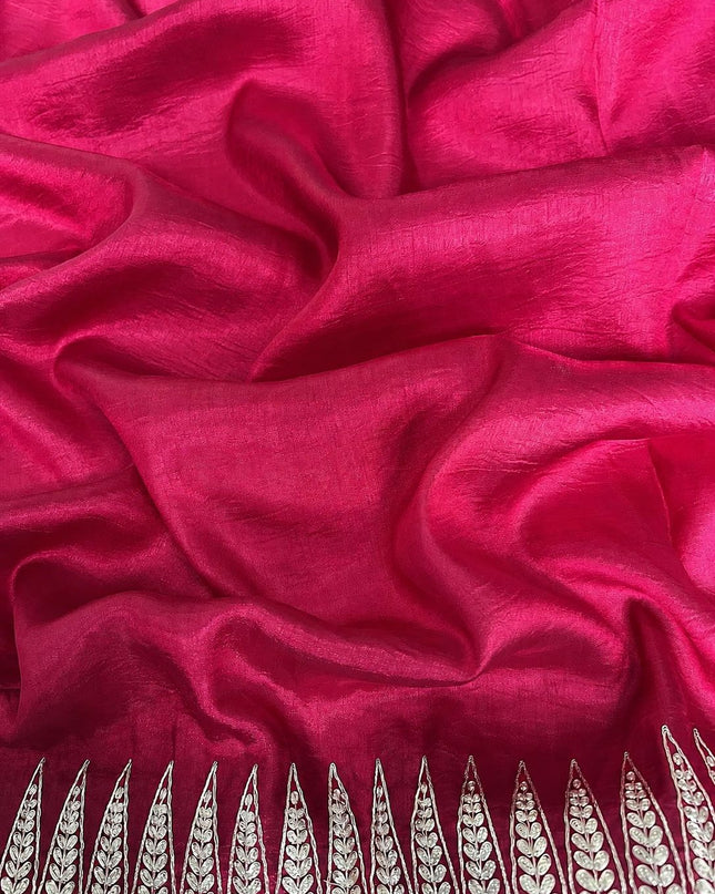 Dupion saree with  pitta  work butties and border - Pink