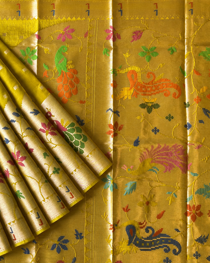 Chanderi  Silk Saree with All over Jamdani weaving style and Muniya border - Light Green