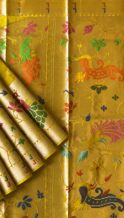 Chanderi  Silk Saree with All over Jamdani weaving style and Muniya border - Light Green