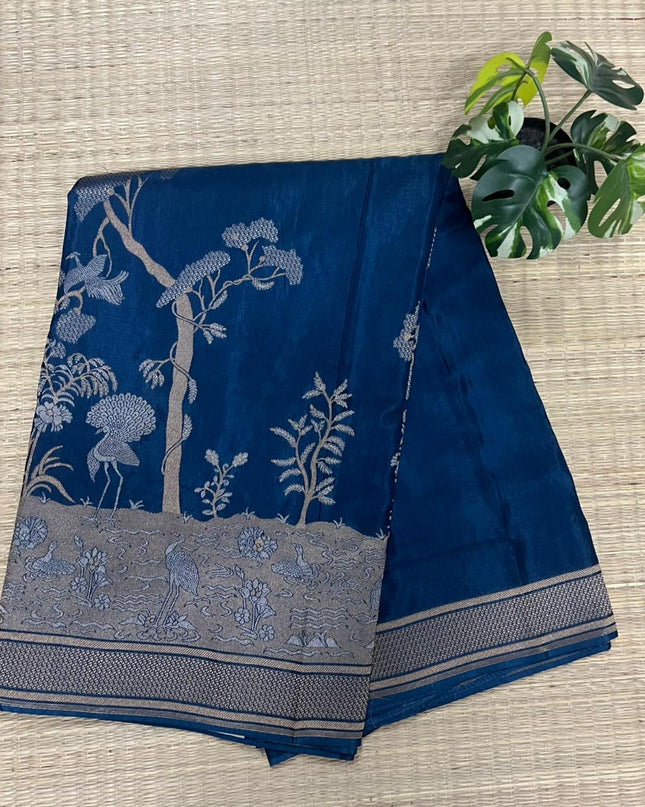 Heritage Gold-Silver Zari Banarasi Saree with Golden Bordar-Peacock Blue