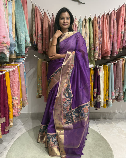 silk kota saree with muniya border-violet